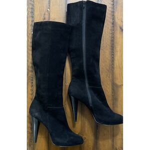Gianni Bini Boots Black Suede Knee High High Heeled Sexy Whimsigoth Classic Chic